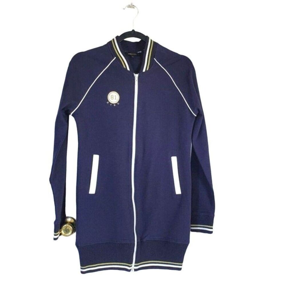 BCBGMAXAZRIA Womens Dress Navy Blue L  Full Zip Varsity Shirt Dress